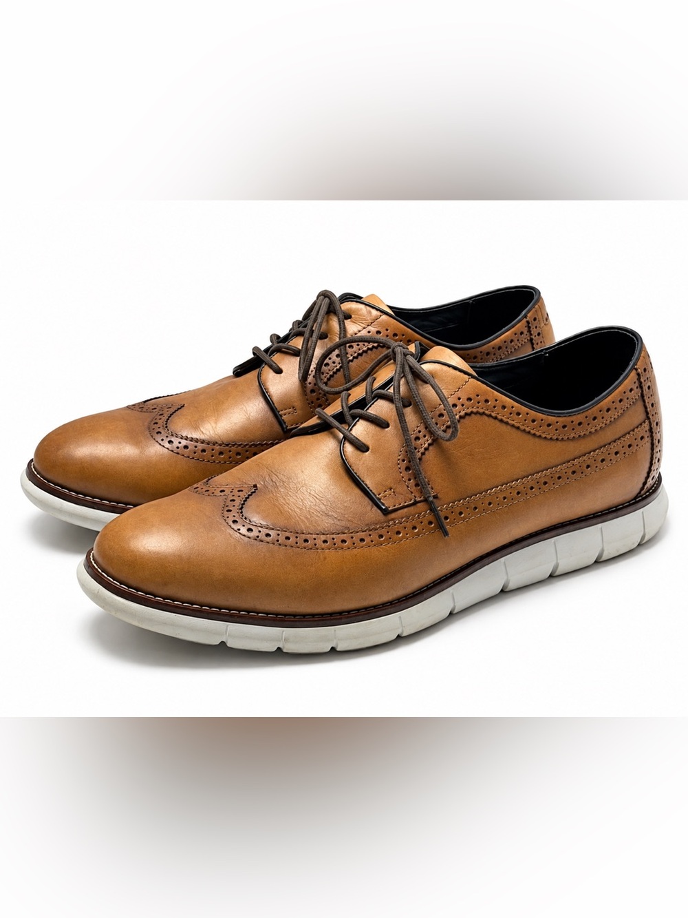 Johnston & Murphy Tan Leather Wingtip Derby with White Sole